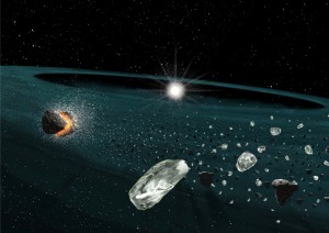Artist’s impression of the dust surrounding HD 15407A. The dust, rich in quartz grains, is thought to be located about one astronomical unit from the star.&copy; University of Tokyo/National Astronomical Observatory of Japan